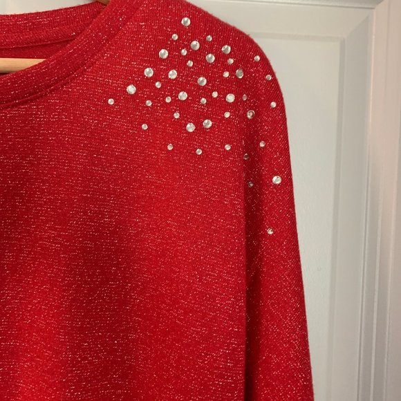 Adrienne Vittadini, Embelished Spring Time Sweater in Red, Women's L - Picture 4 of 8